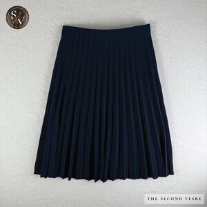 Everlane Pleated Skirt Navy Blue Elastic Waistband Side Zip Size 2